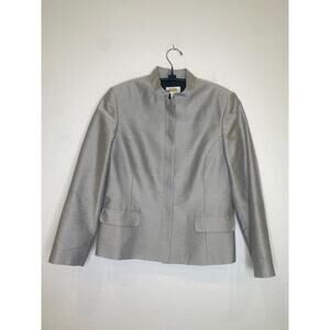 Talbots Cotton Silk Geometric Blazer Silver/Gray/Black Buttons Pockets EUC Sz 10